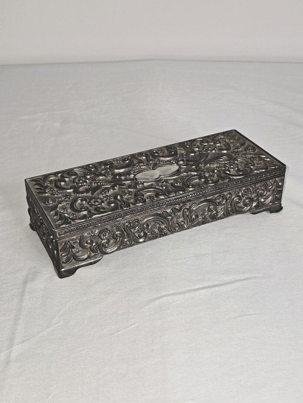 VTG 1992 Jewelry Box Godinger Silver Floral Ornate Baroque Rectangular